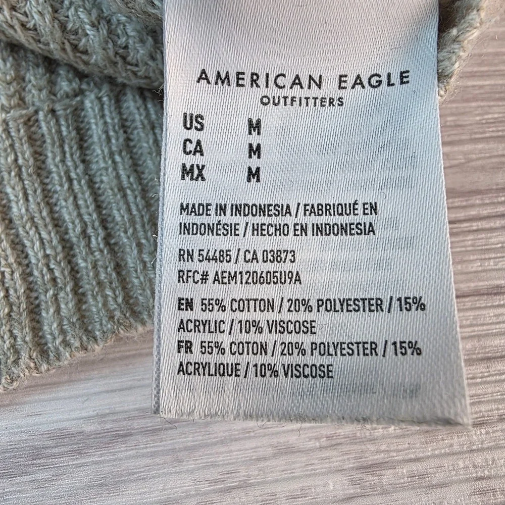 American‎ Eagle Sweater Men's M Green Gray Yellow Stripe Crew Neck Knit Pullover